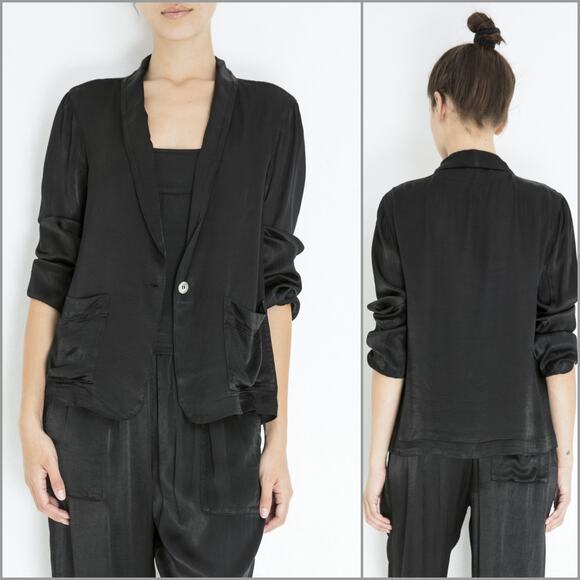 Raquel Allegra Jackets & Blazers - Raquel Allegra Shrunken Blazer in Black Satin size 1 / Small $475